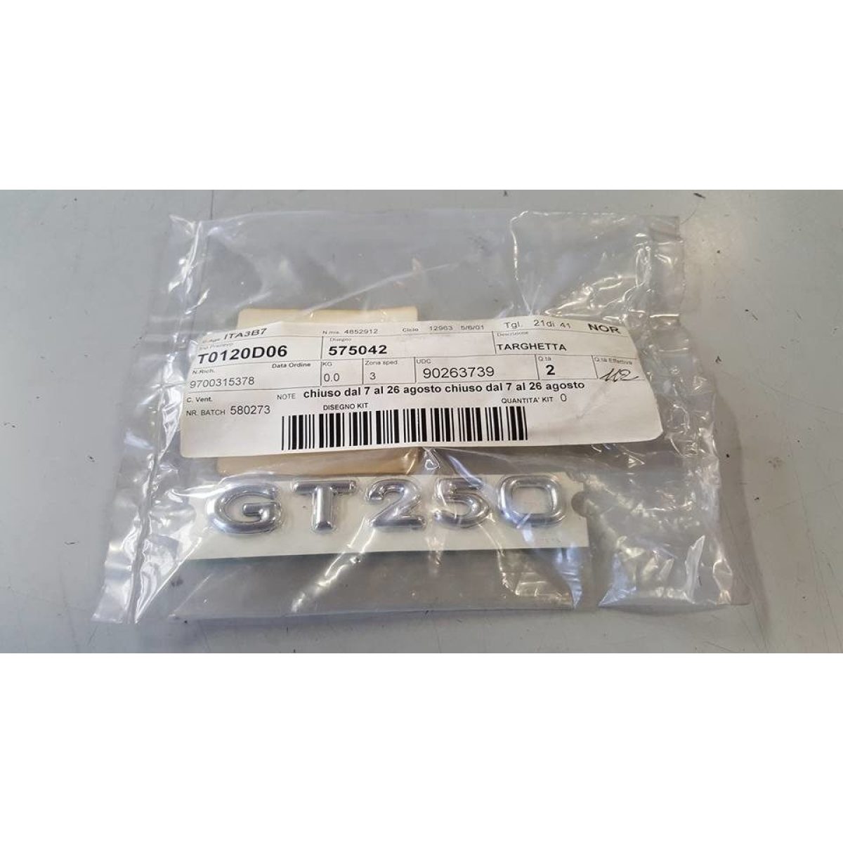 575042 TARGHETTA "GT250" (HEXAGON 250) - immagine 1