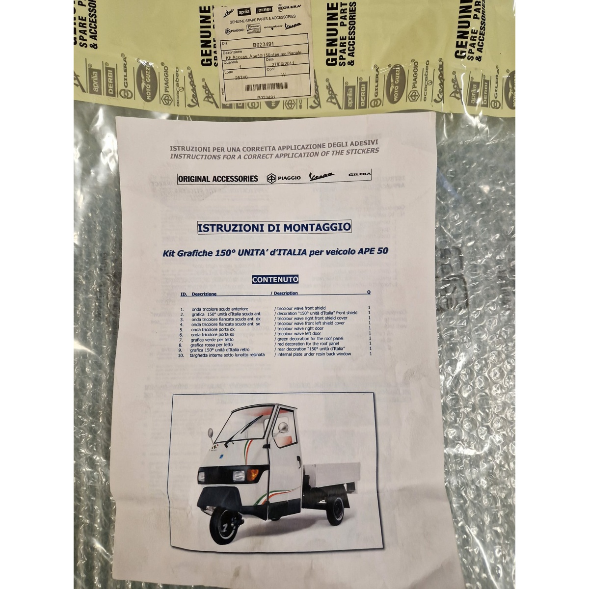B023491 KIT ADESIVI APE 150° UNITA' D'ITALIA (APE 50 MIX) - immagine 1