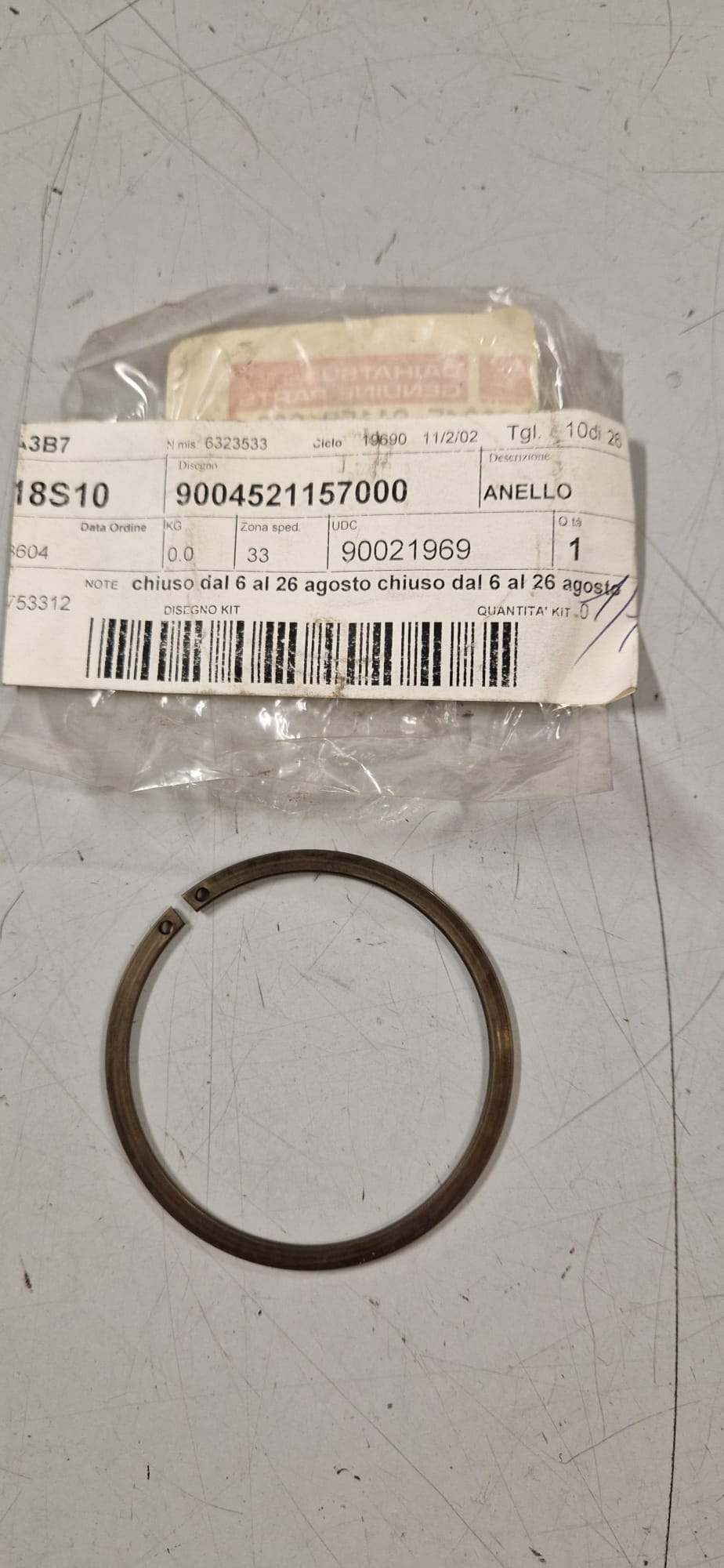 9004521157000 9004521157000 ANELLO CAMBIO (PORTER 1000) - immagine 1